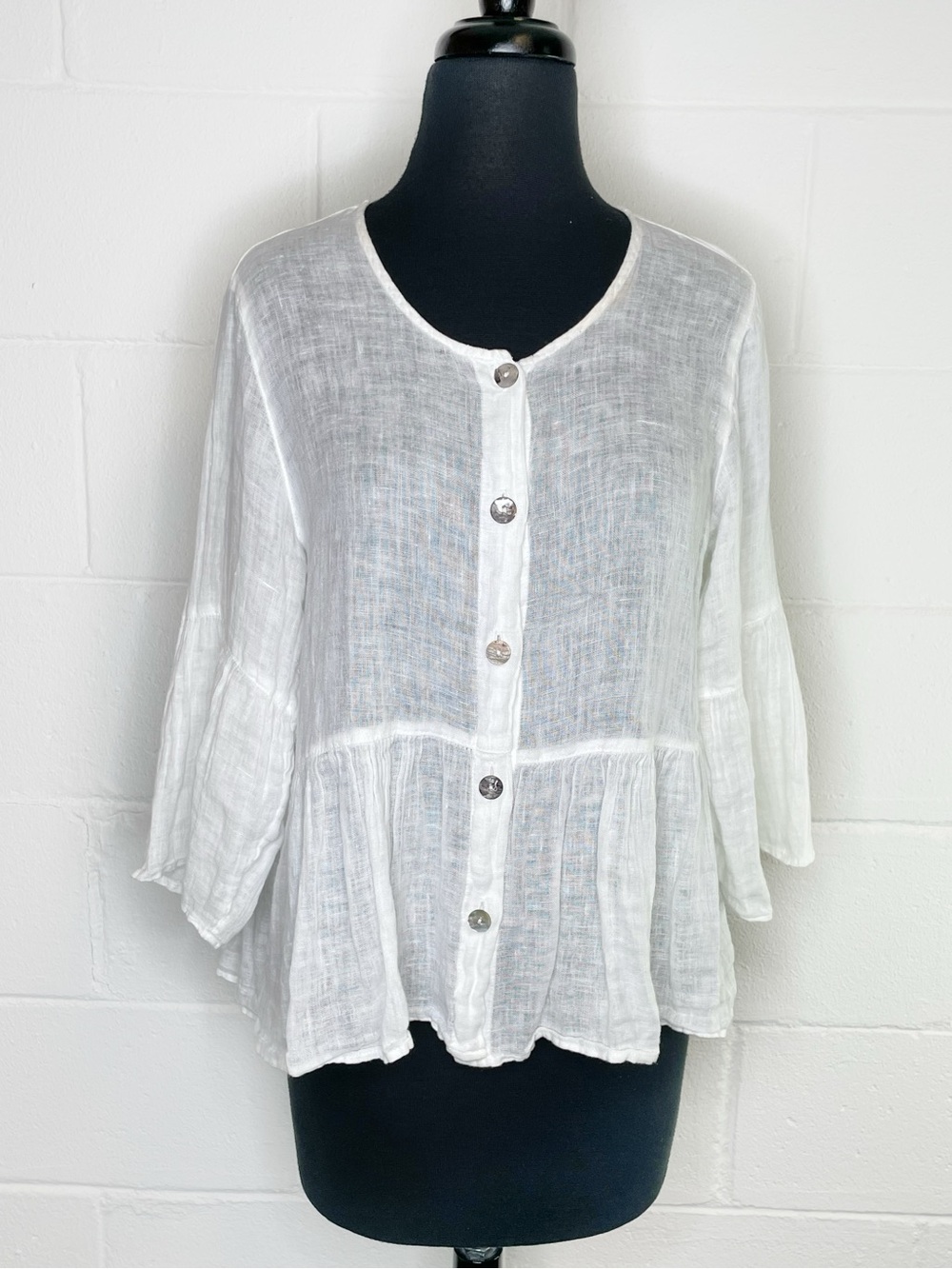 Click By Color Me Cotton White 100% Linen Peplum Blouse